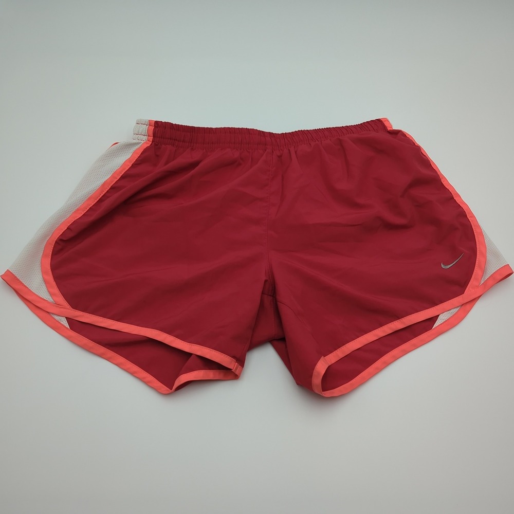 Nike Dri-FIT Tempo Running Shorts Red White Mesh Coral Trim Womens XL
